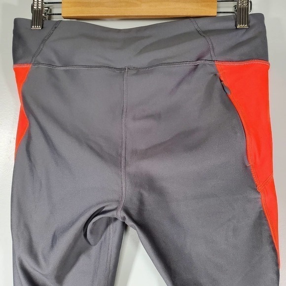 Under Armour Cropped Compression Athletic Leggings Pants Gray Orange Size Large - Picture 5 of 10